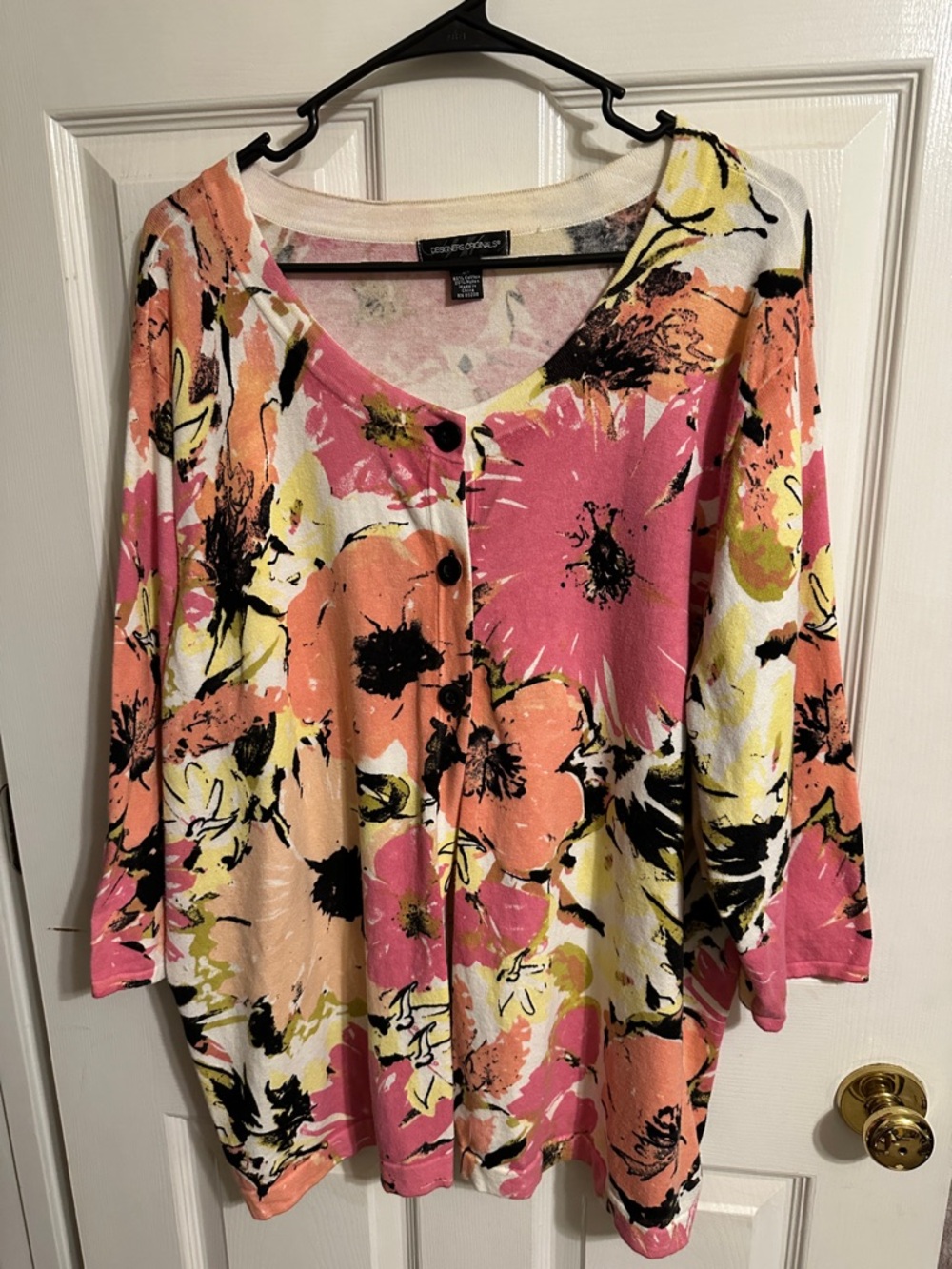 Designers Originals Pink, Orange & Yellow Floral 3 Button-Front Cardigan